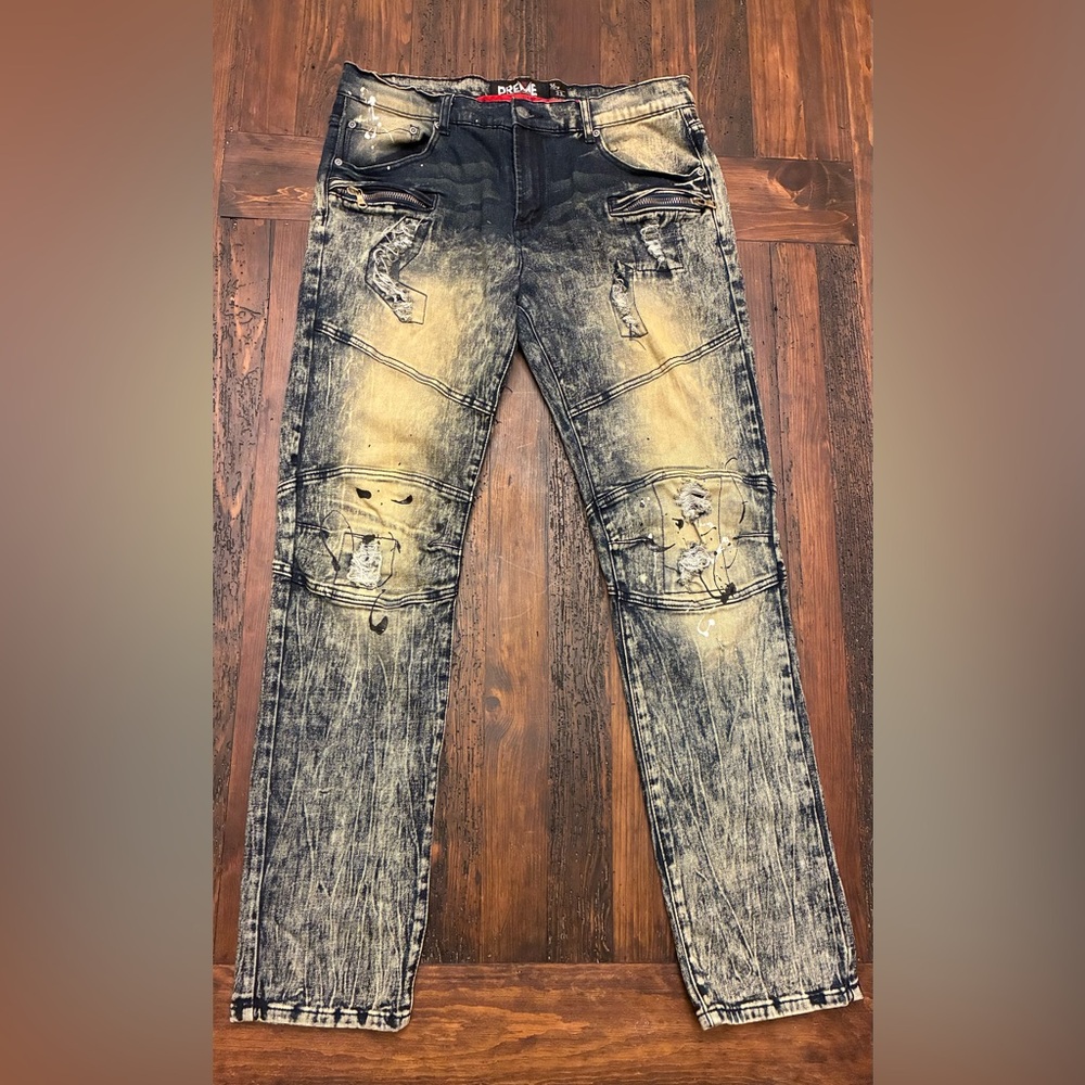 Men's Preme Distressed Jeans Size 36x33 Acid Wash Denim